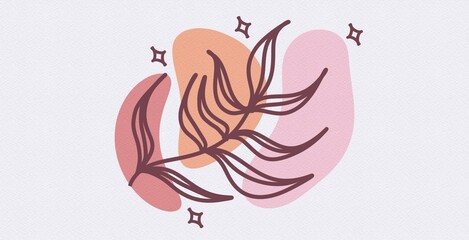 Abstract boho background modern drawing of a flower contemporary shapes art leaf organic cover 