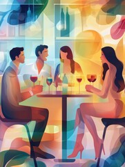 Hangouts abstract concept vector illustration set. Friends meeting, romantic blind date, leisure time, soul mate, romantic relationship, love story, Valentine day, restaurant abstract metaphor.