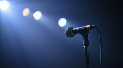 Obraz premium Moody and Dramatic Microphone on Dimly Lit Stage
