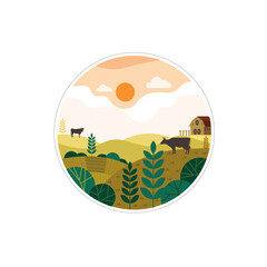 Nature, landscape and garden. Vector illustration of geometric abstract plants, trees, flowers and houses. Drawings for background, pattern or logo. environment day