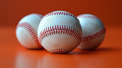 Three baseballs on an orange background.