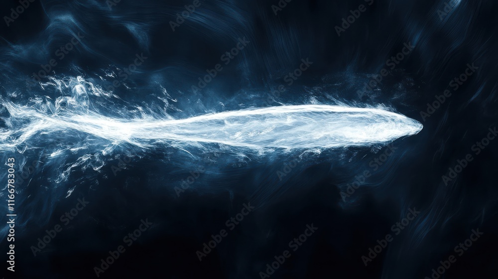 Poster abstract dark blue background with white streaks of light, creating a futuristic and dynamic feel.