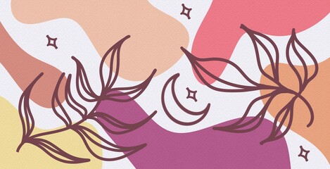 Abstract boho background modern drawing of a flower contemporary shapes art leaf organic cover 