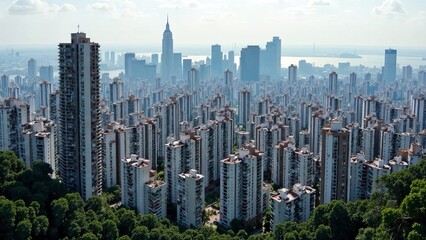 Obraz premium city cityscape. Panoramic view of densely packed residential buildings and towering condos in a bustling cityscape