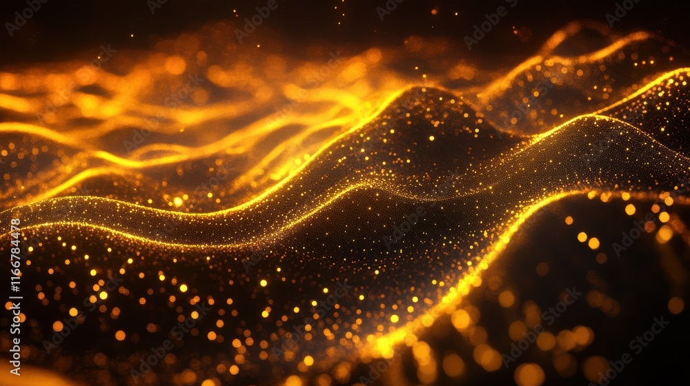 Poster intricate lines and dots creating a glowing abstract network on a dark background, symbolizing conne
