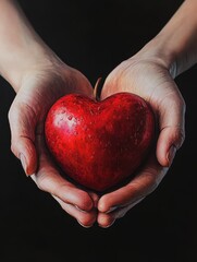 Hands holding a red heart, love and emotion concept, thank you, help and charity, christmas gift, valentine