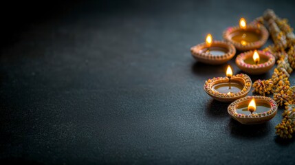 Illuminated Diwali Diyas  Festive Indian Lights  Candles  Garland