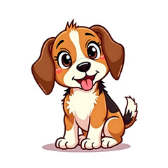 Cute puppy dog PNG isolated on a transparent background. Adorable Cartoon Beagle Puppy in Sitting Position