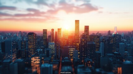 Fototapeta premium Breathtaking Sunrise Over a Busy City Skyline, Illuminating Skyscrapers and Urban Life with Warm Hues and a Sense of New Beginnings and Opportunities