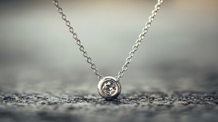 Fototapeta premium Elegant Silver Necklace with Sparkling Diamond Pendant Close Up