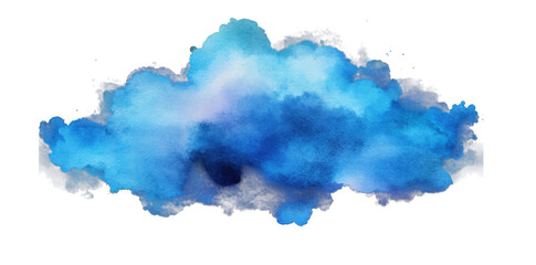 Obraz premium vibrant watercolor blue splash forms unique cloud shape, blending various shades of blue to create dynamic and artistic design. abstract form evokes creativity and imagination