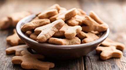 Healthy organic dog treats in a rustic bowl on a wooden surface perfect for pet care and nutrition marketing purposes
