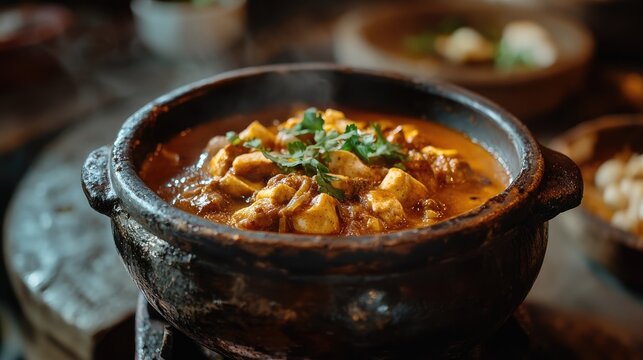 Traditional Brazilian dogfish moqueca served in a rustic pot with fresh herbs and spices highlighting rich culinary heritage.