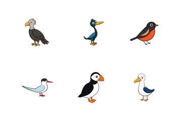 6 difference fish cartoon vector art illustration 