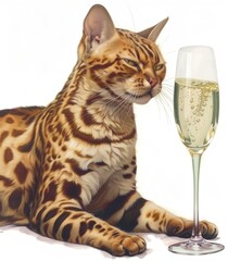 Cat enjoying a glass of sparkling beverage in a cozy indoor setting during a sunny afternoon