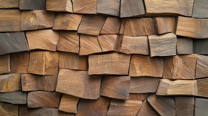 Fototapeta premium Wooden texture of old oak logs arranged in an abstract pattern showcasing natural fractures and grains ideal for wallpaper or background design