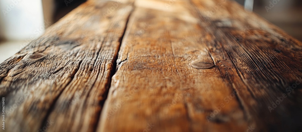 Poster rustic wooden table surface with textured details and soft blurred background suitable for interior 