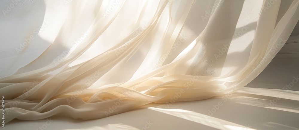Poster soft sheer curtains billowing in a sunlit interior creating a warm and inviting atmosphere with eleg