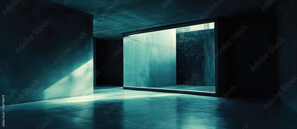 Poster minimalistic concrete room with soft window light showcasing architectural design and spacious empty