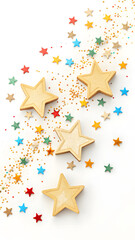 Obraz premium Gold Star Shaped Confetti and Stripes Pattern for Christmas Celebration
