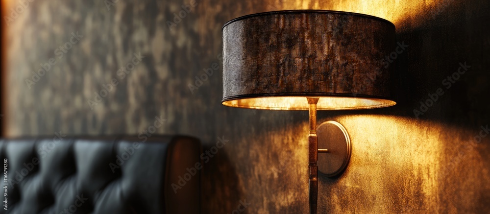 Poster elegant close up of a stylish lamp casting warm light on a textured wall enhancing sophisticated int