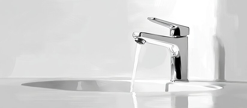 Sleek chrome faucet with flowing water ideal for contemporary bathroom or kitchen aesthetics showcasing modern design elements