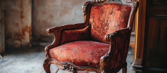 Classic ornate vintage armchair with rich upholstery and detailed woodwork ideal for enhancing...