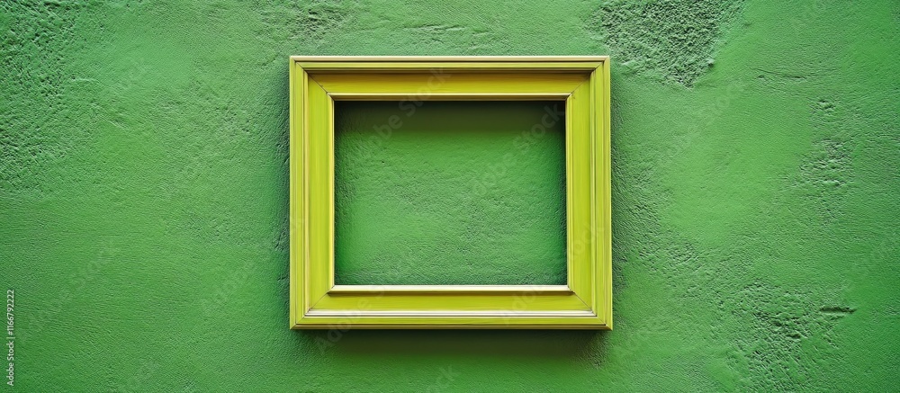Poster elegant empty frame on a vibrant green wall perfect for displaying artwork or personal photographs i