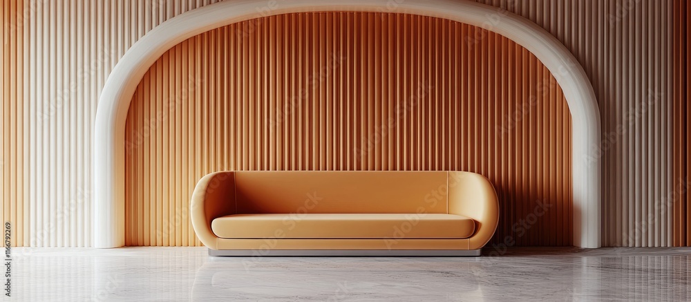 Poster minimalist empty sofa showcasing modern interior design with a stylish backdrop in warm tones and un