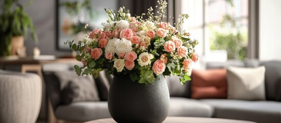Chic floral display in a stylish vase transforming the warmth of a contemporary living room interior