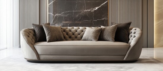 Stylish modern sofa with plush pillows creating an inviting and luxurious atmosphere in contemporary interior design