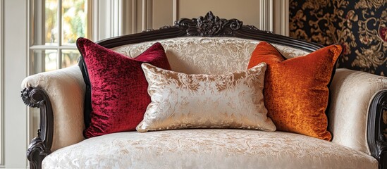 Stylish luxury pillows on a plush sofa adding elegance and charm to a beautifully designed living room interior decor
