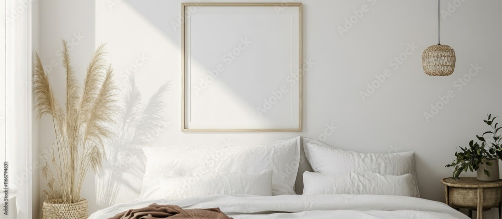 Poster stylish empty picture frame on a minimalist white background ideal for displaying cherished photogra
