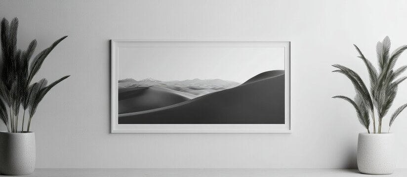 Minimalist poster frame mockup in a modern interior setting, perfect for showcasing artwork or minimalist advertisements.