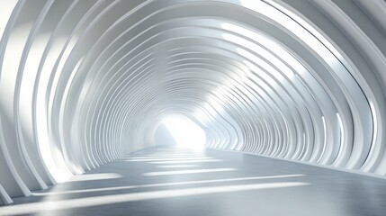 Abstract white tunnel with light at end.