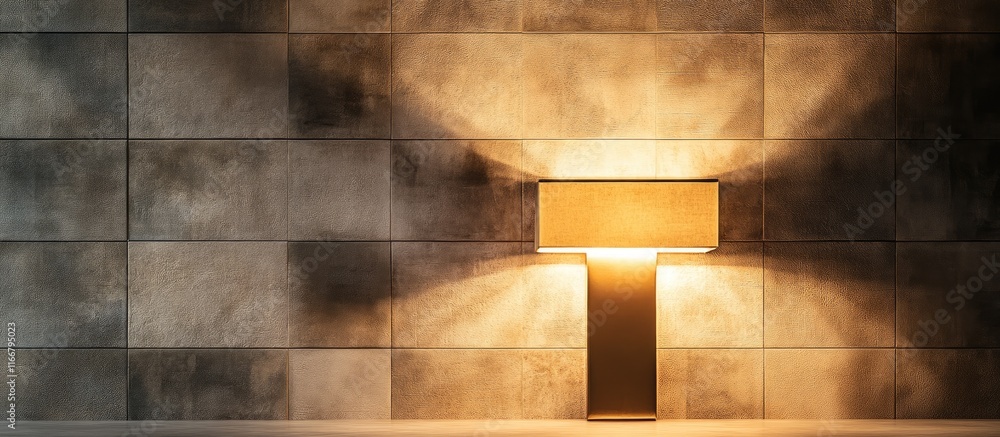 Poster stylish decorative lamp illuminating textured wall creating a warm and inviting atmosphere in contem