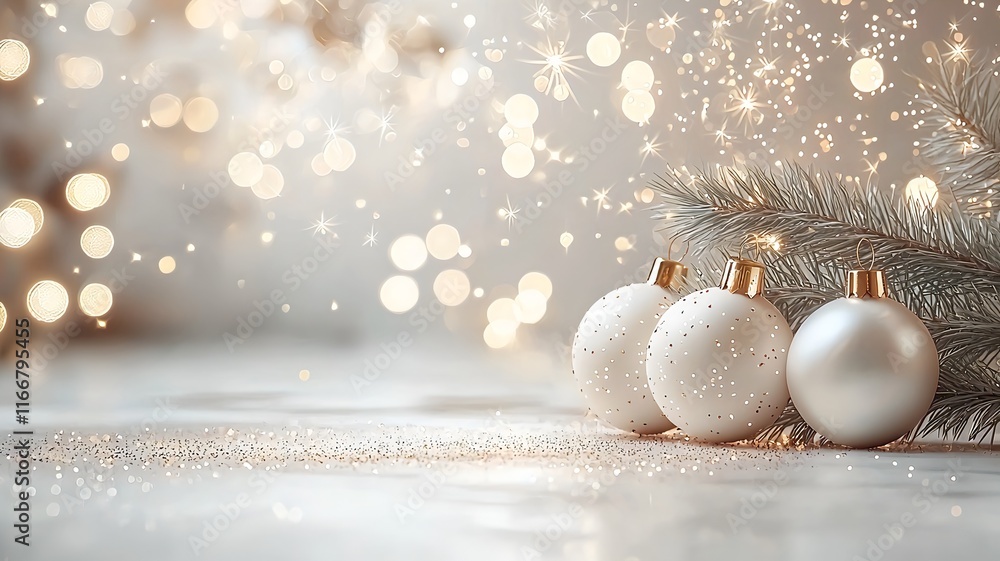 Aufkleber minimalist happy new year scene with soft delicate white and gold tones glowing sparkles and a clean