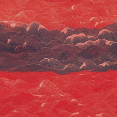 A series of waves and waves with a red seamless pattern background