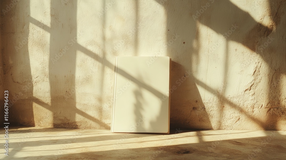 Aufkleber minimalist flatlay of a blank notebook on a sunlit surface with subtle shadows creating an artistic 