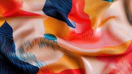 Abstract colorful silk fabric texture with flowing lines and shapes for modern textile art design and retro decor inspiration