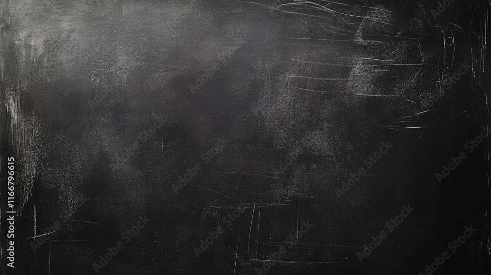 Poster blank black chalkboard surface for mockup design in educational or office context with textured back