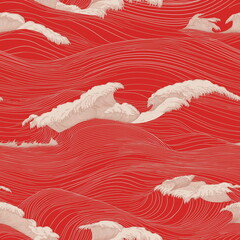 A series of waves and waves with a red seamless pattern background
