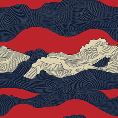 A series of waves and waves with a red seamless pattern background