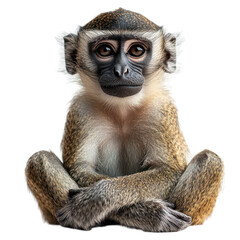 A realistic illustration of a sitting monkey with a thoughtful expression.