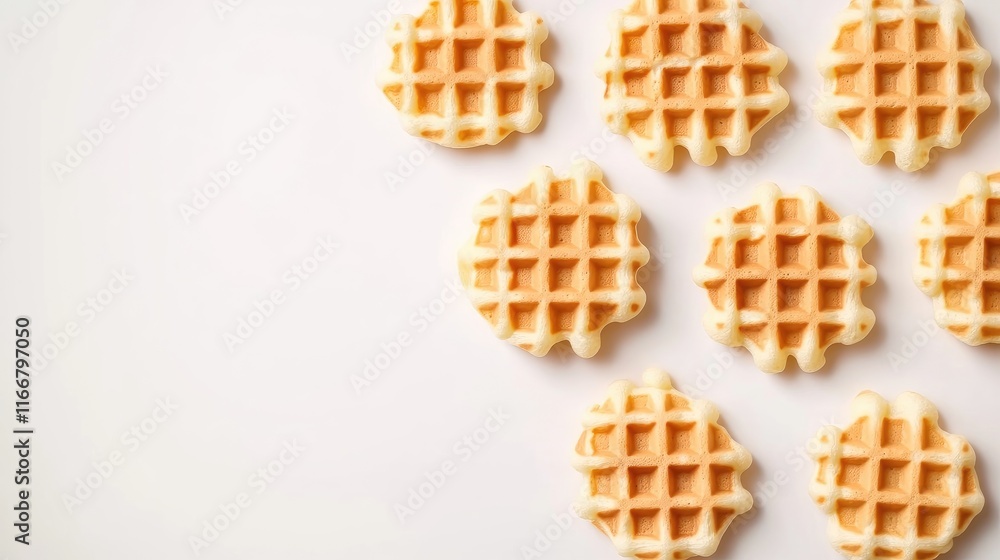 Poster waffles arranged in a flat lay design on a white background with ample copy space for text and brand