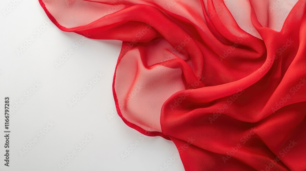 Poster elegant red fabric drapery with white background blank space for text or design top view flatlay com