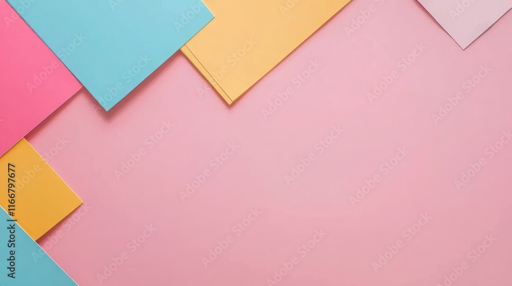 Poster colorful sticky notes on a pink background with ample empty space for text or design elements. perfe