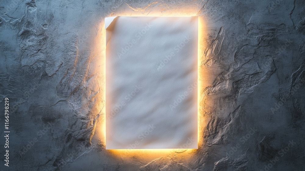 Aufkleber brightly illuminated white paper canvas on textured background for creative design and display
