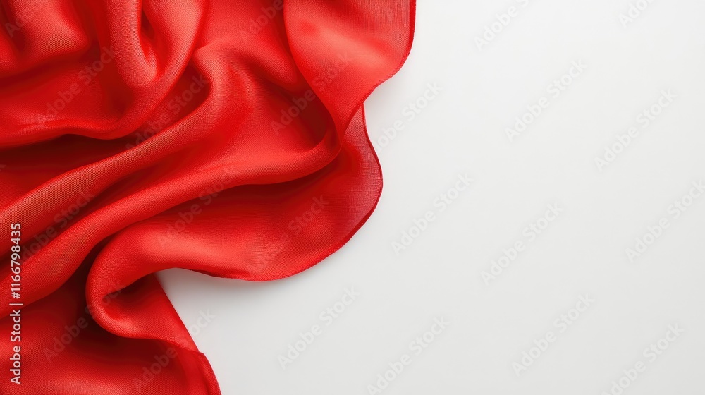 Poster Elegant Red Fabric Flatlay for Dinner Setting Mockup with Text Space on White Background Top View Design Template