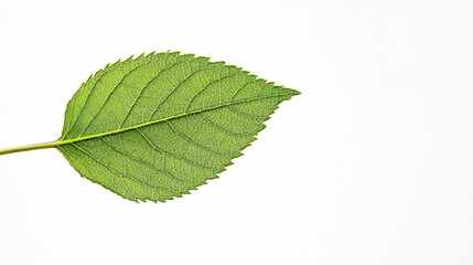 Obraz premium Fresh Green Leaf Isolated on White Background Showing Natural Textures and Details